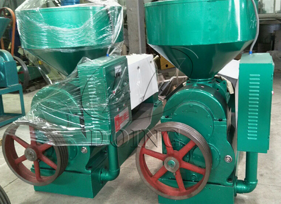 东盈工程师正在对小型棕榈仁榨油机进行试机操作